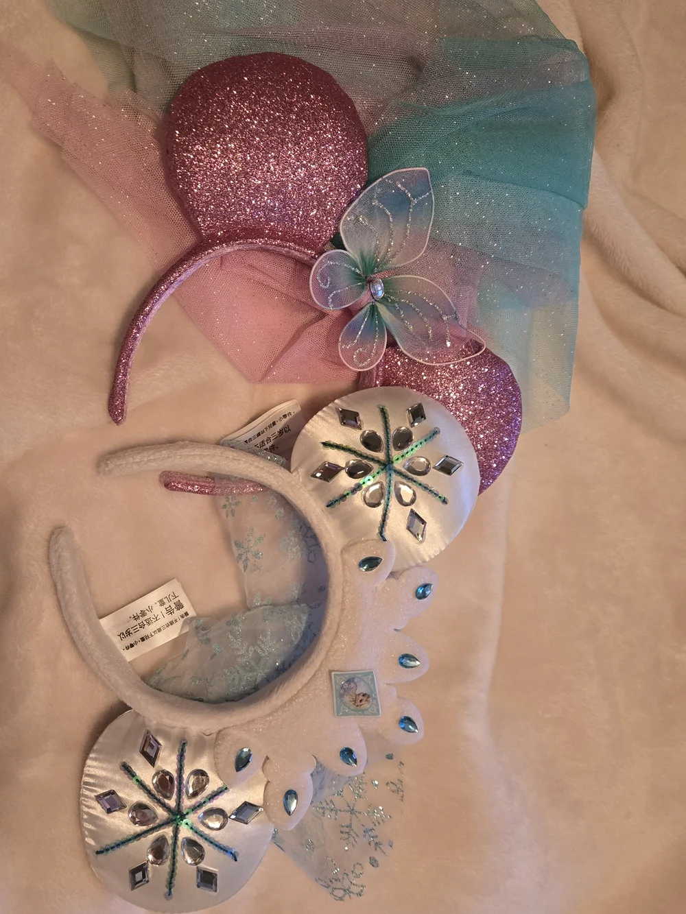 Disney Glitter Pink & Teal Bow Mouse Ear Headband Set